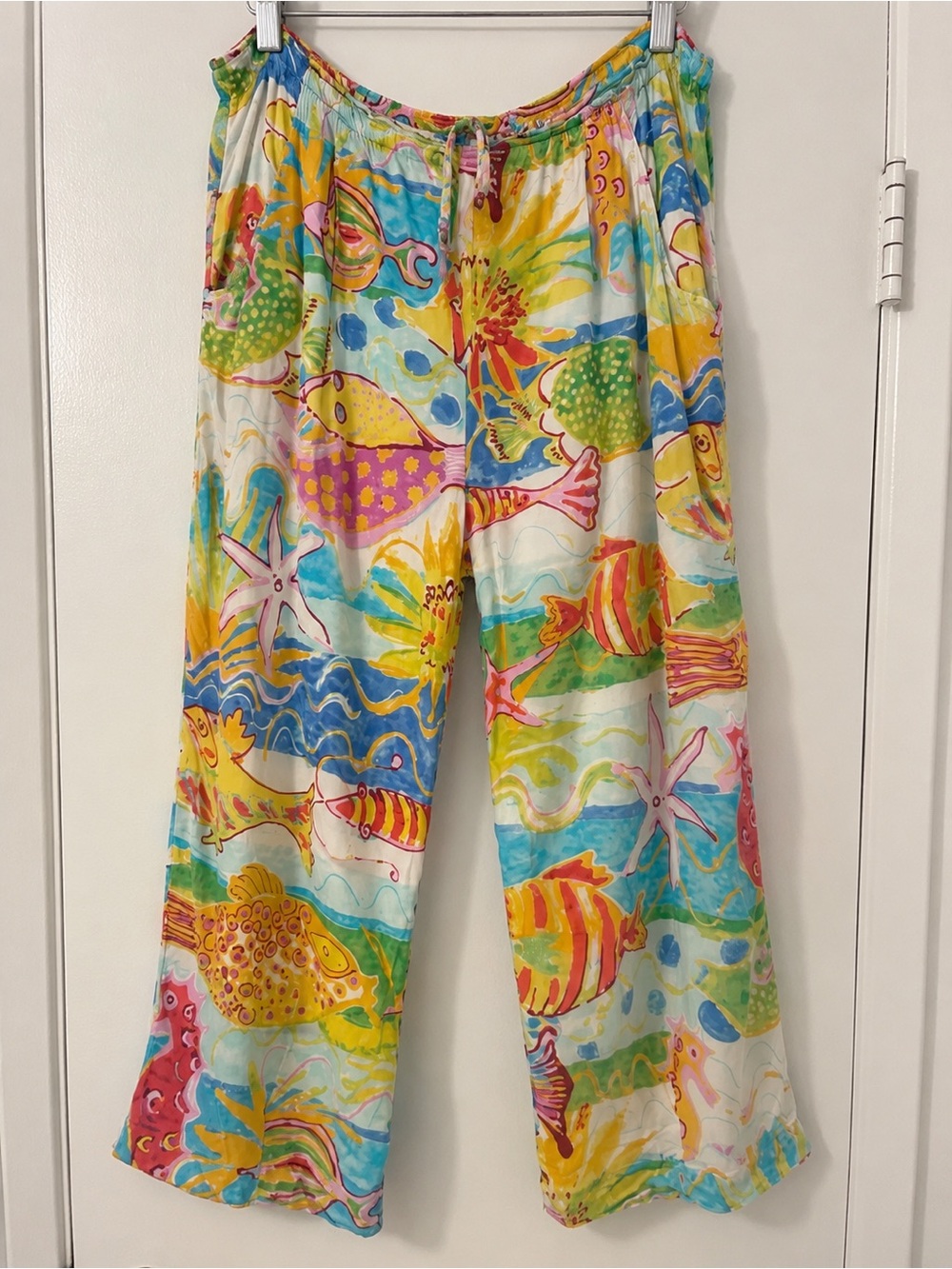 Vintage Jams World Colorful Tropical Fish Print Wide Leg Pants